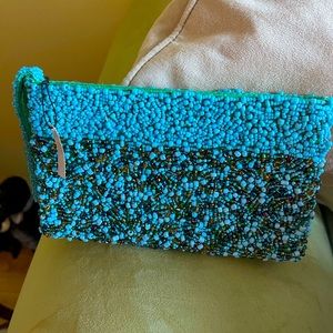 NWT Turquoise beaded wristlet